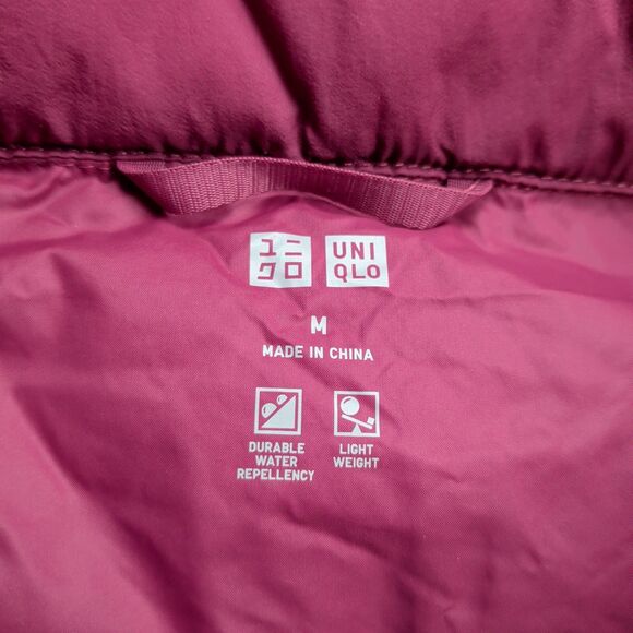 Uniqlo Down Puffer Jacket Womens Medium Mauve Pink Hooded Lightweight - Picture 2 of 9